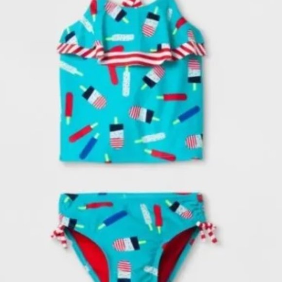 🎁5/$25-2T teal tankini two piece bathing suit,  popsicle pattern - Picture 10 of 10